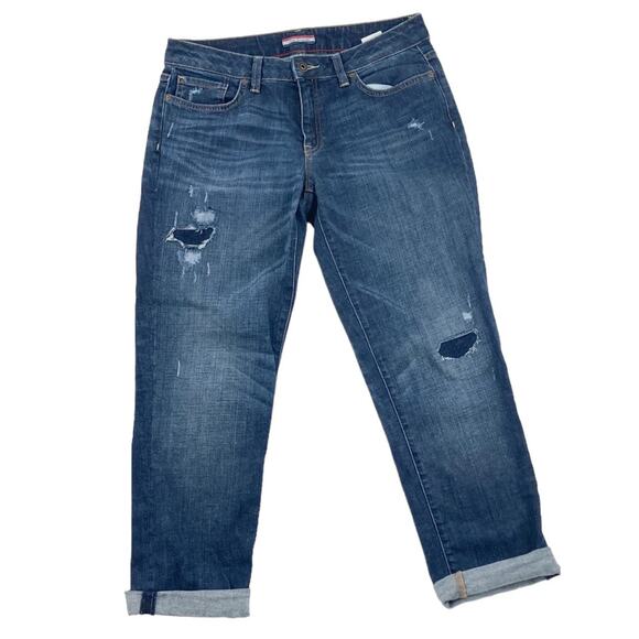 Tommy Hilfiger Women's Dark Wash Cuffed distressed Patch Jeans Size 6 - Picture 1 of 13